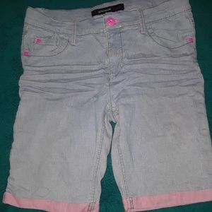 Light blue and pink jean shorts